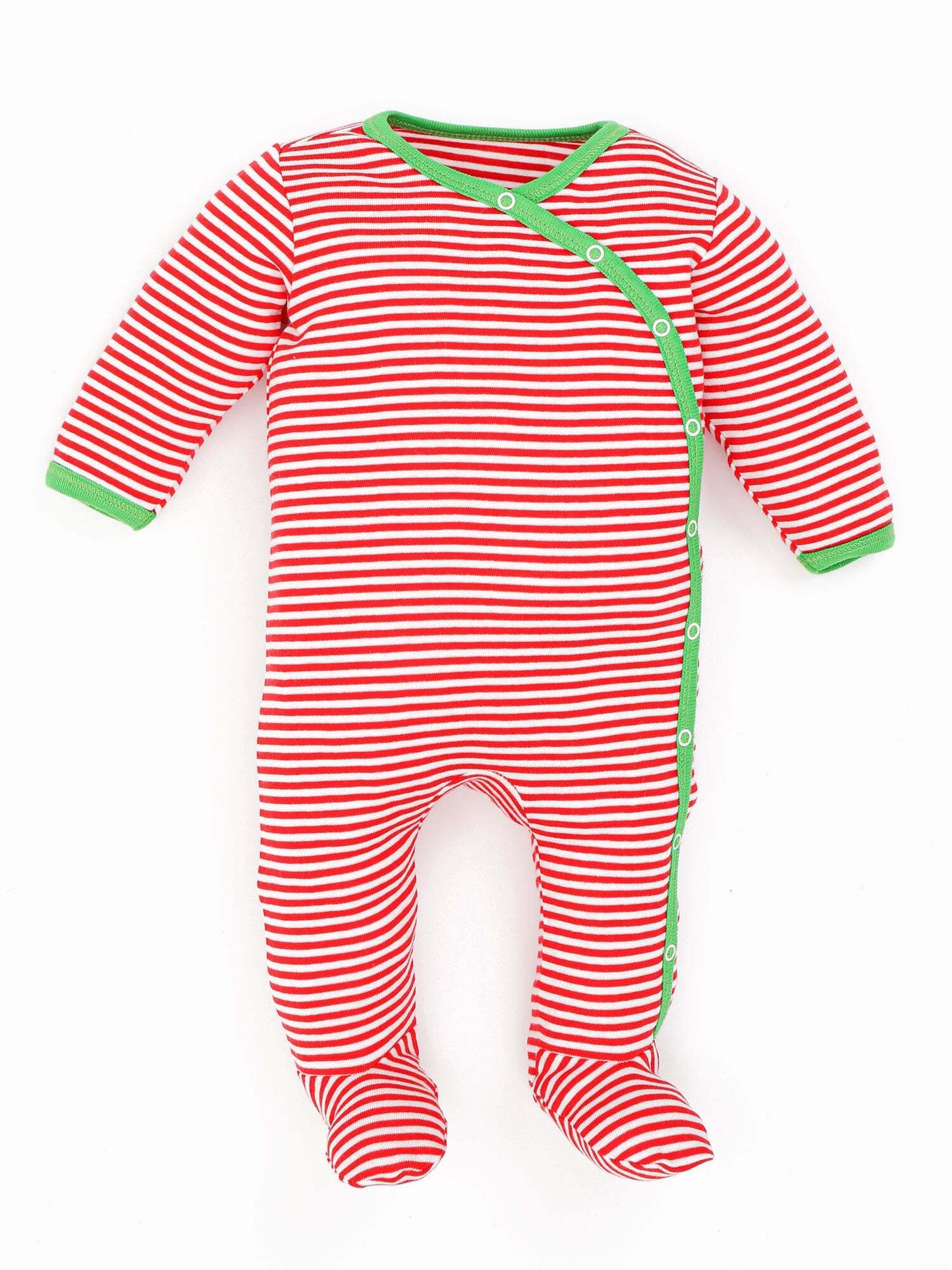 Organic Candy Cane Holiday Stripe Side Snap Footie