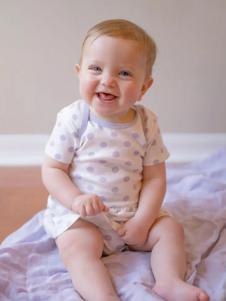 Summer time Skirted Bodysuit - Lavender Dot