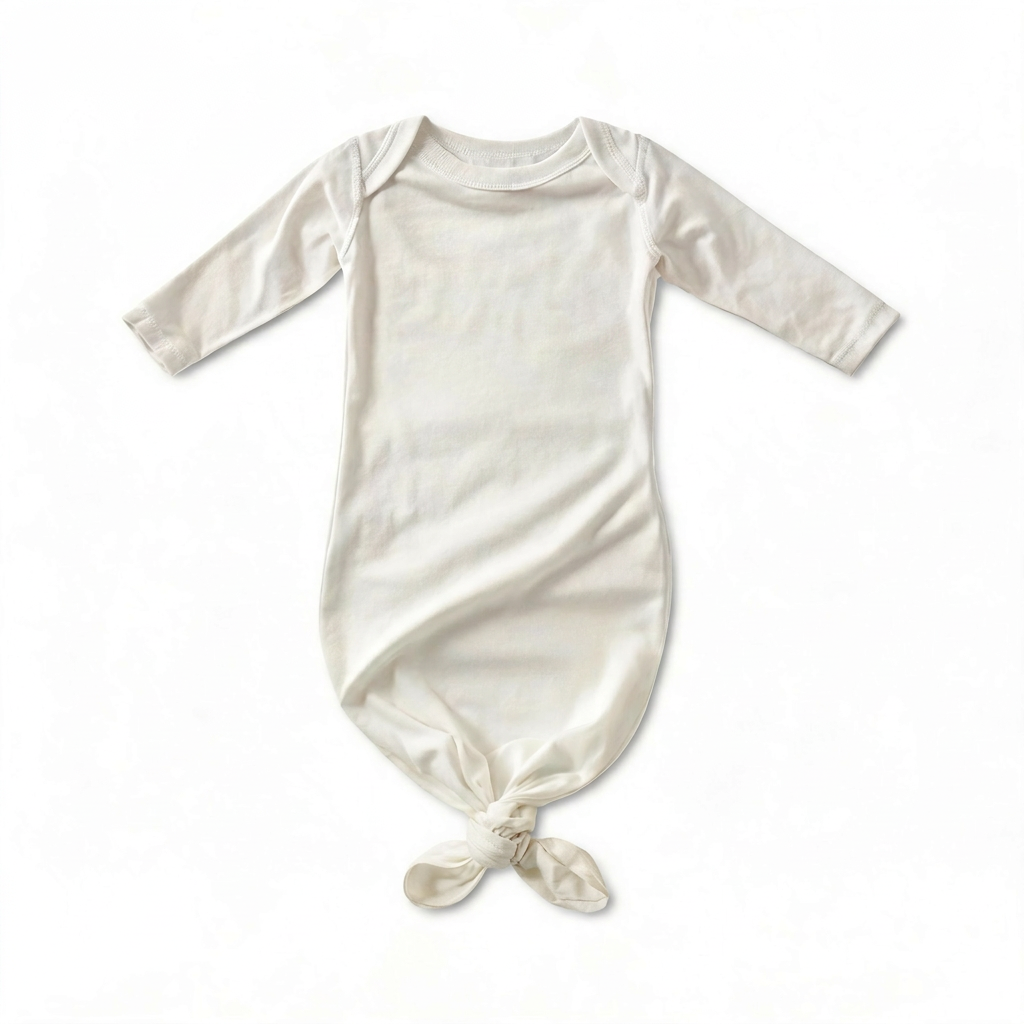 White Organic Baby Gown for Sensitive Skin made from 100% GOTS-certified organic Egyptian cotton by Prima Cotton.