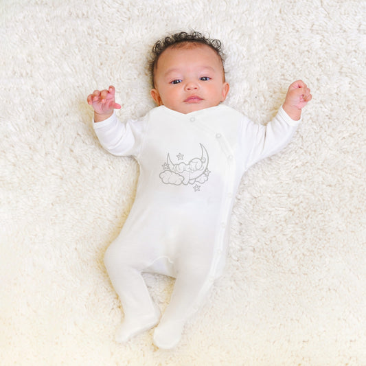Sleeping baby embroidered footie with side snap