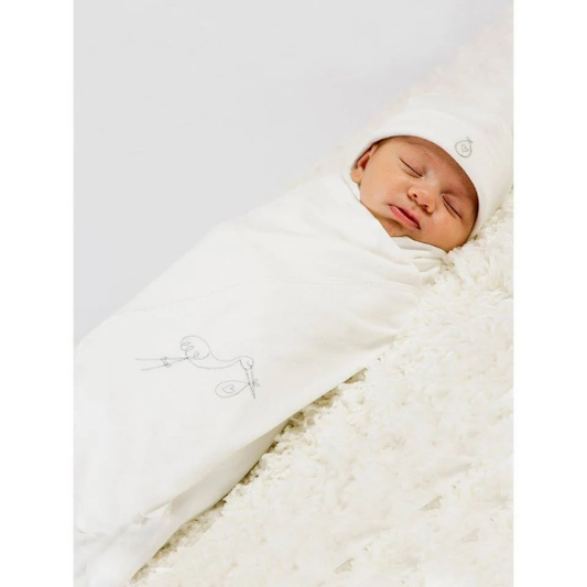 Organic Swaddle Blanket w/ Stork Embroidery